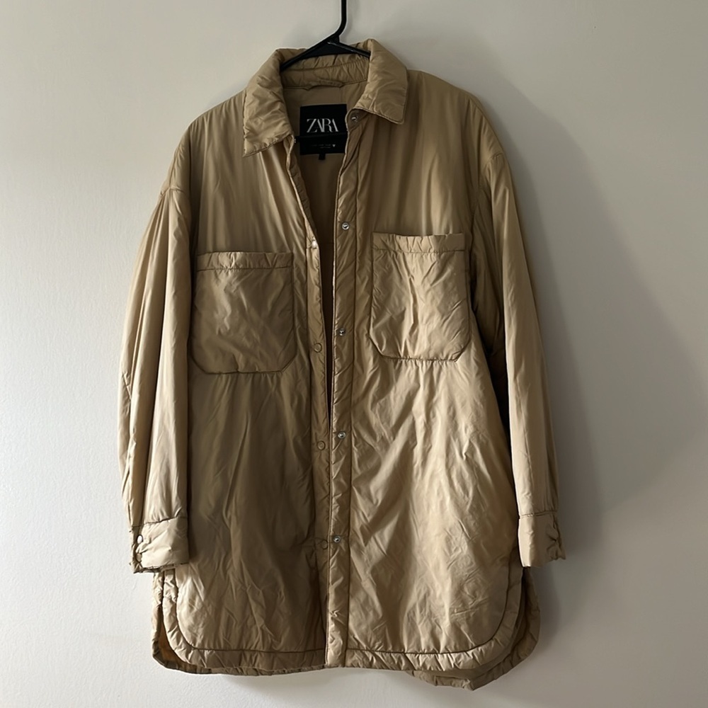 Zara quilted water repellent oversized jacket Overshirt Beige Sz XS 4341/739 - Picture 7 of 16